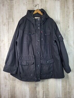 Levis Black Hooded Utility Jacket. With Drawstring. Ladies Soze 3XL